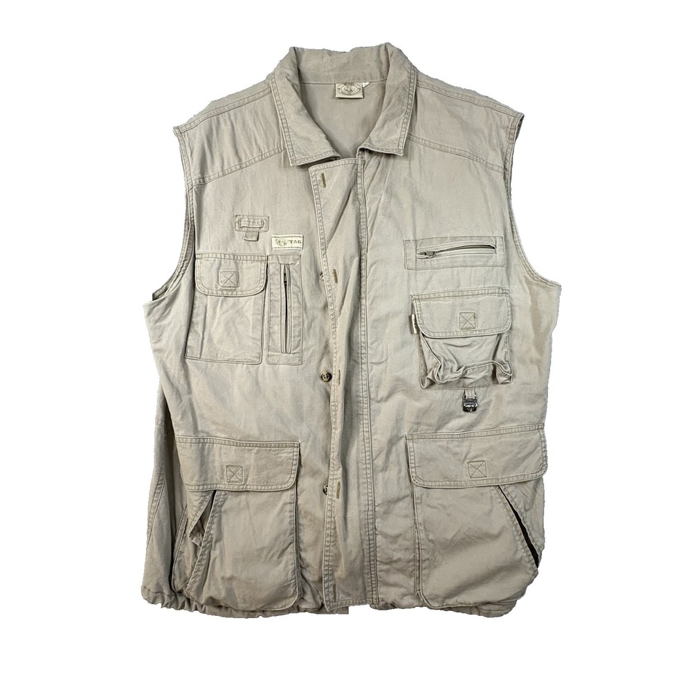 TAG Safari Men's XL Tan Fishing Hunting Utility Vest Multi Pocket Travel Outdoor